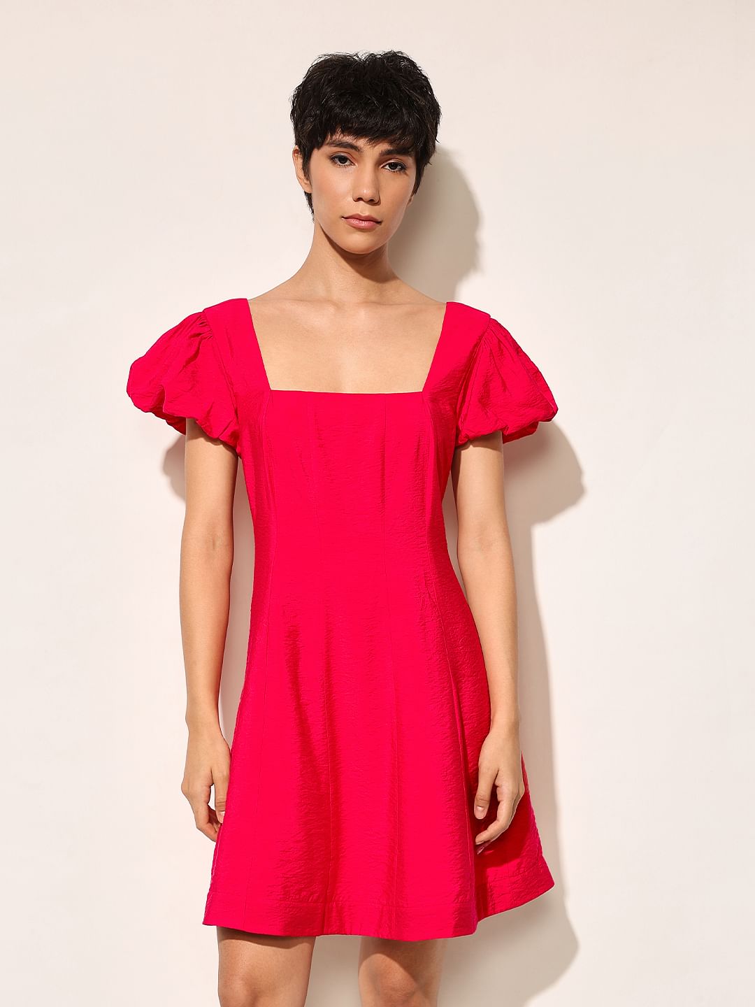 theredthread S tweed balloon dress mini