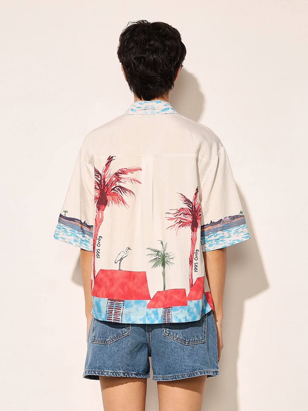 Beige Printed Short Sleeves Shirt