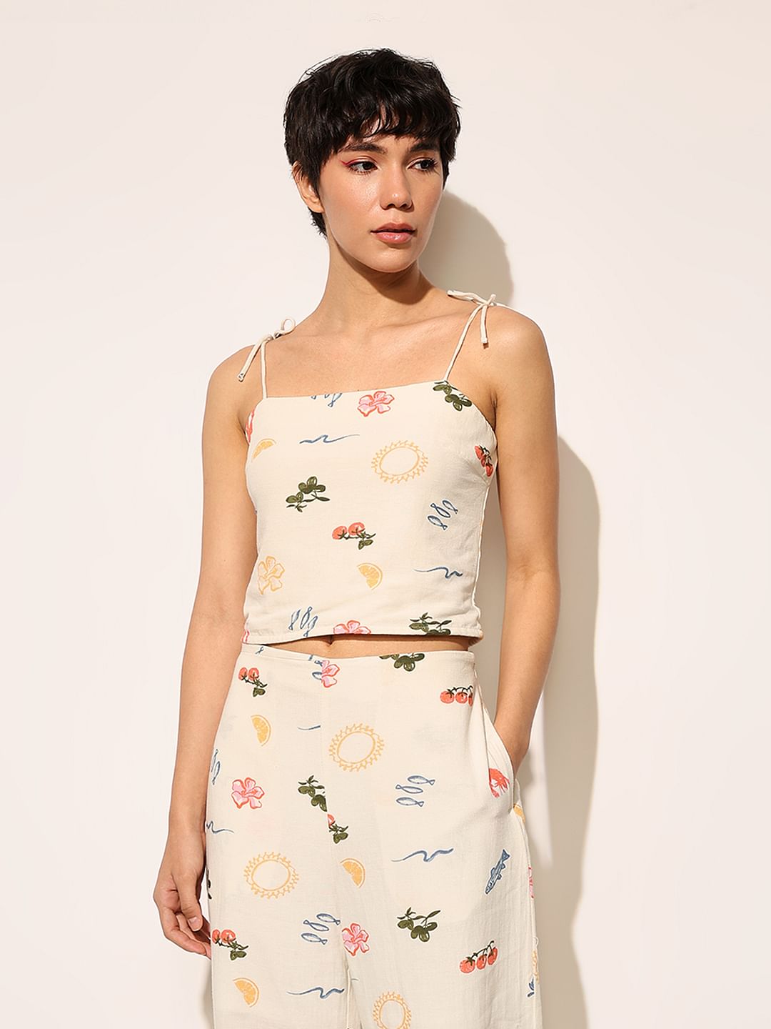 White Printed Strappy Top