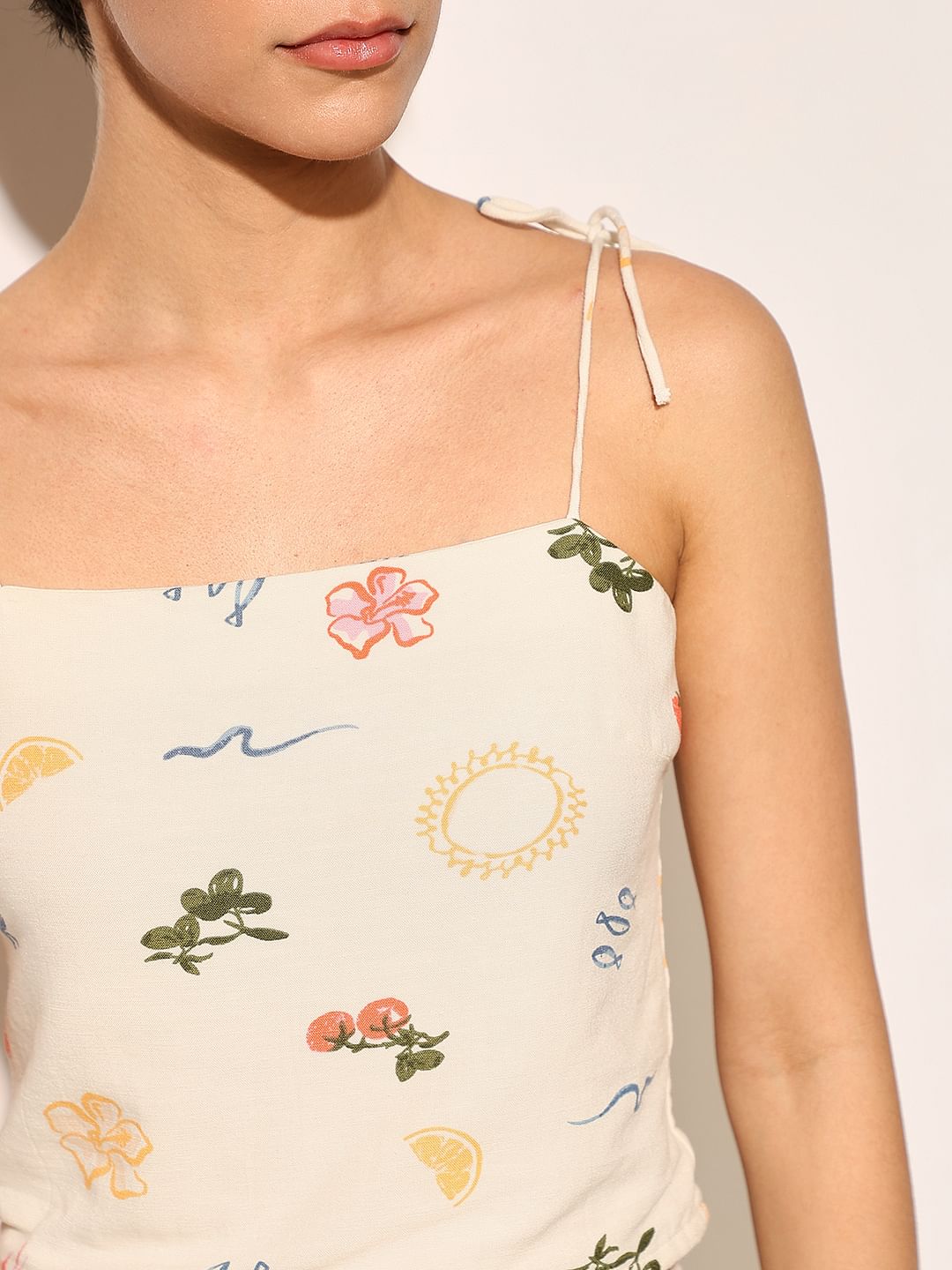 White Printed Strappy Top