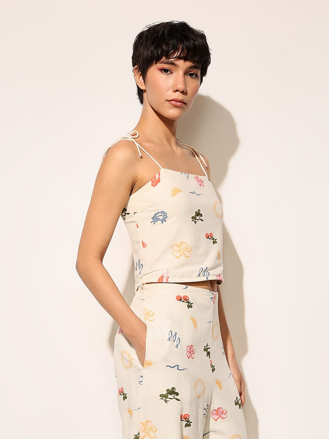 White Printed Strappy Top