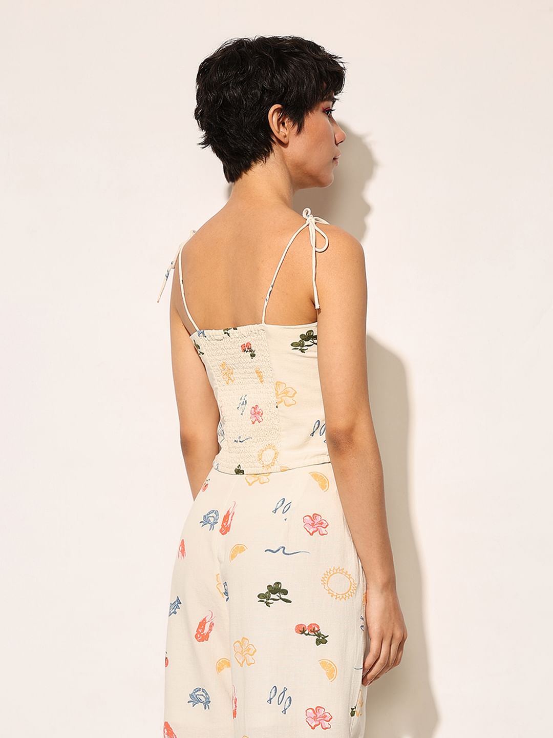 White Printed Strappy Top