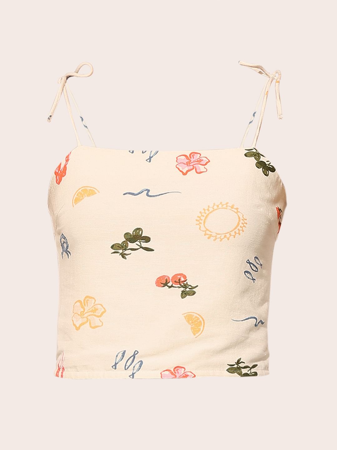 White Printed Strappy Top