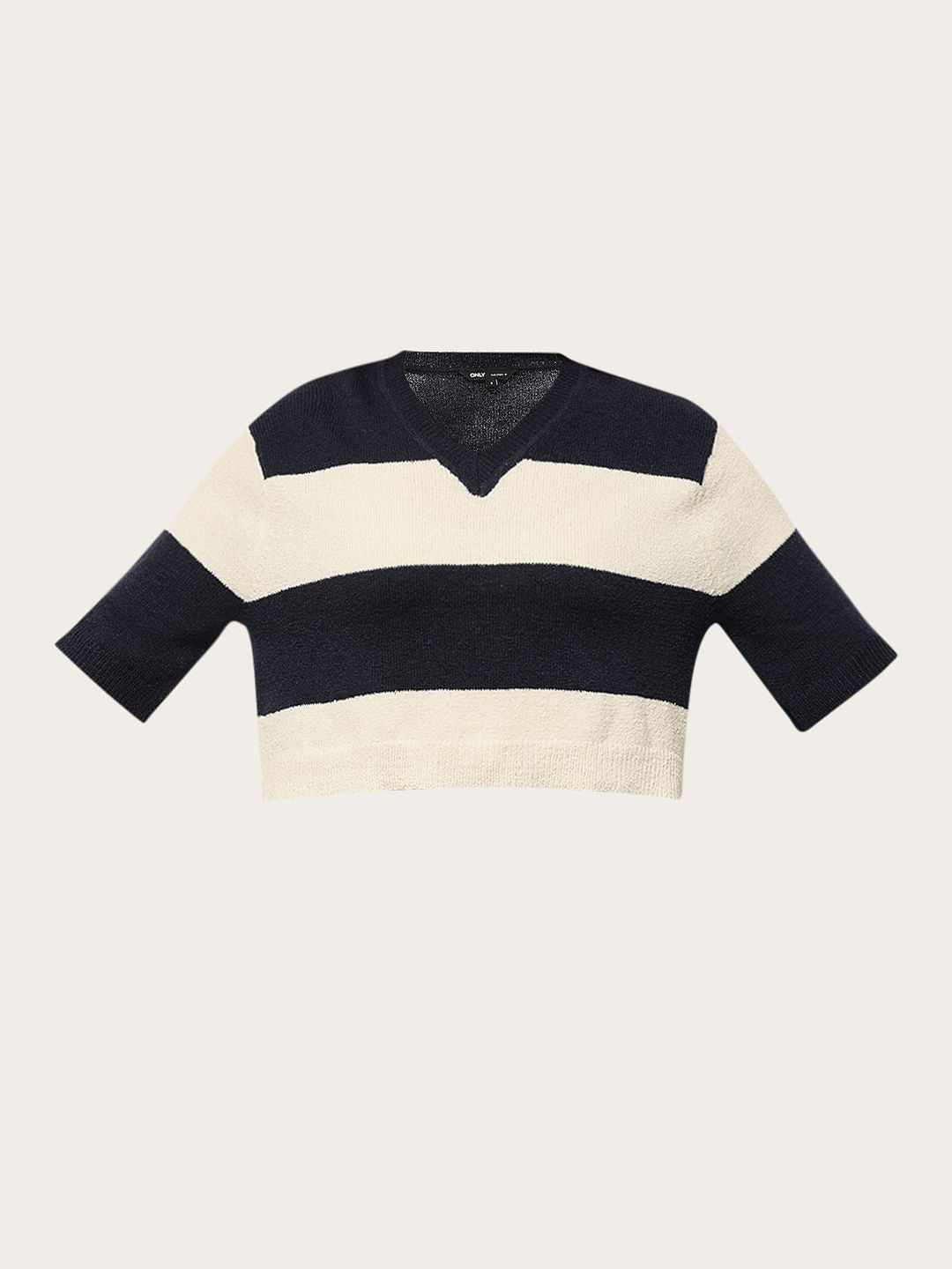 White Colourblocked V-Neck T-Shirt