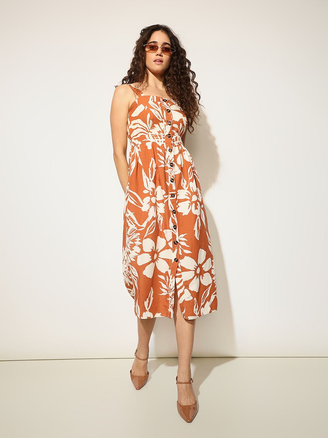 Orange Floral Midi Dress 36
