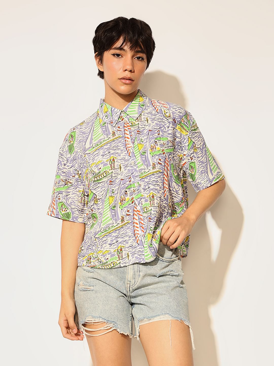 Multi-Colour Printed Viscose Shirt