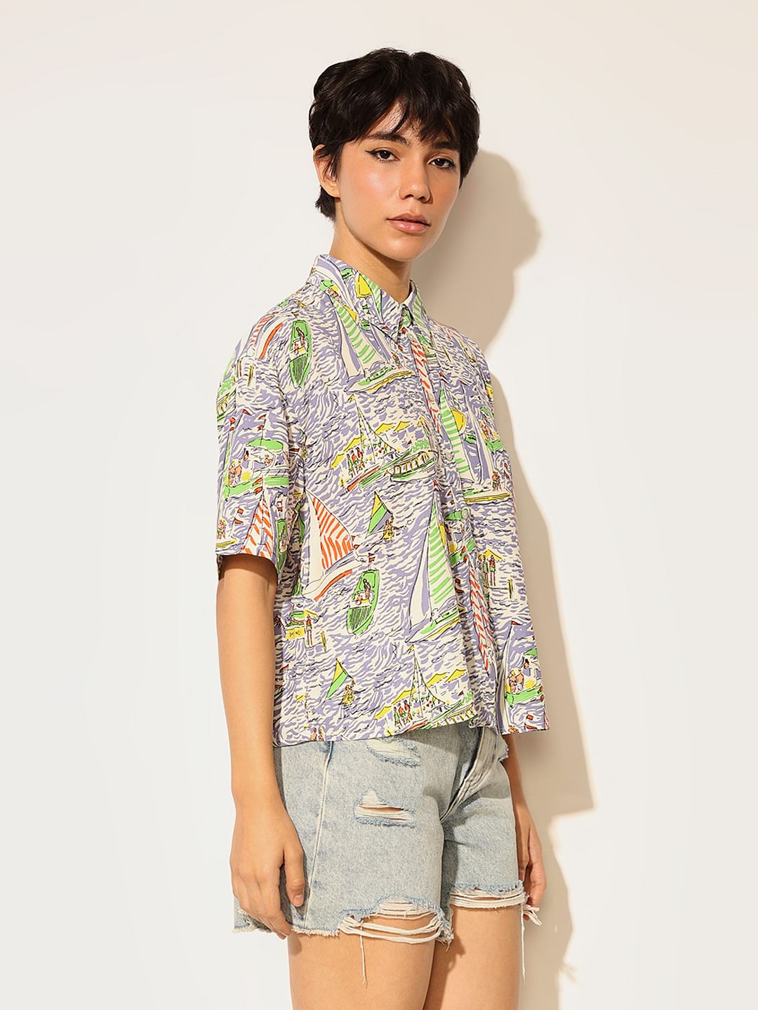 Multi-Colour Printed Viscose Shirt