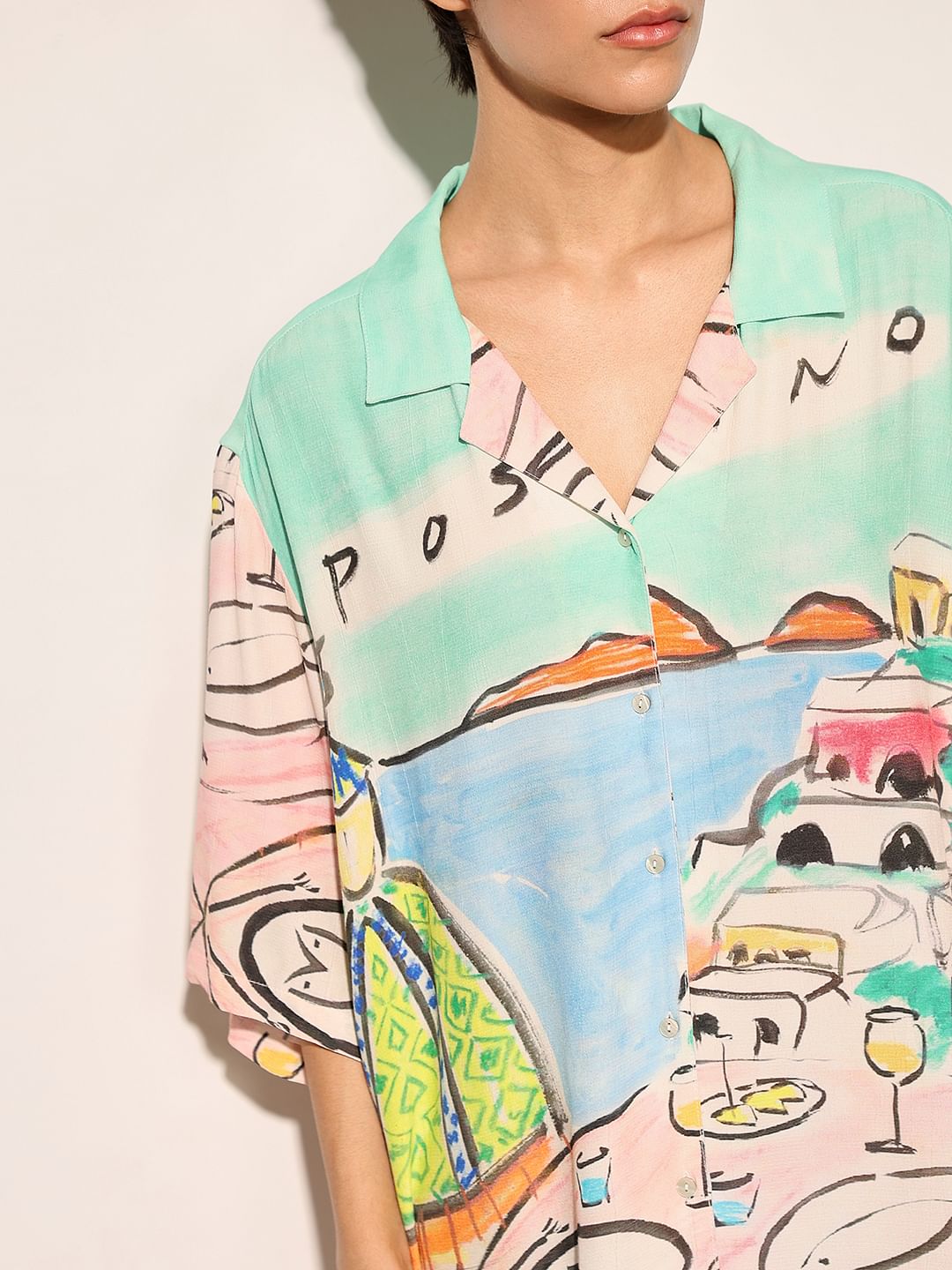 White Printed Oversized Shirt