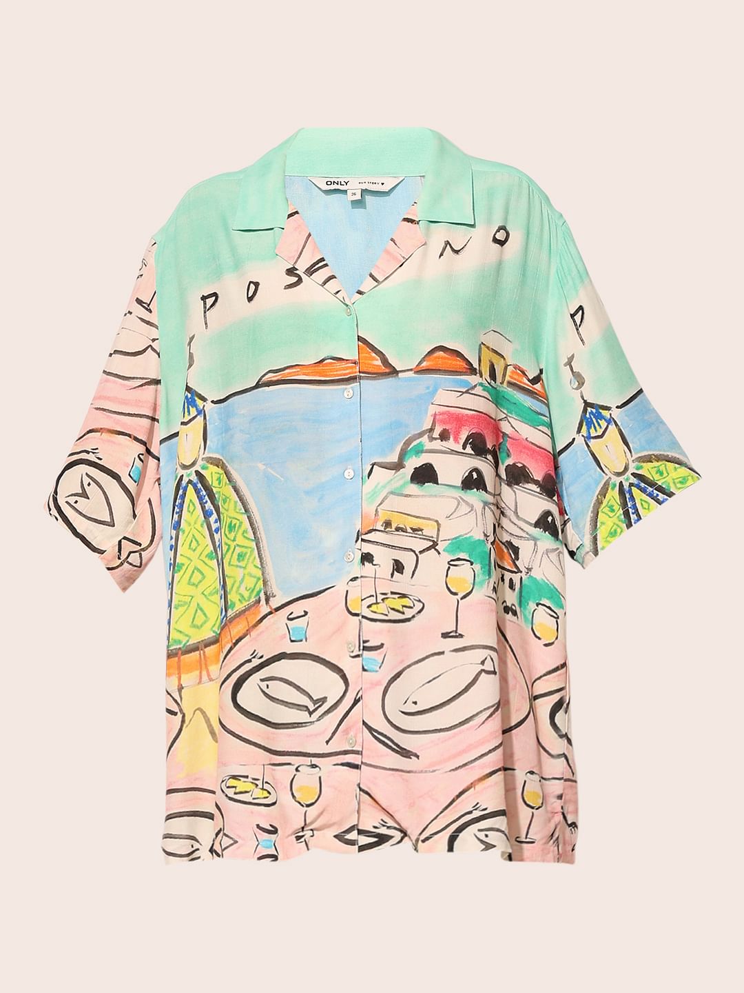 White Printed Oversized Shirt