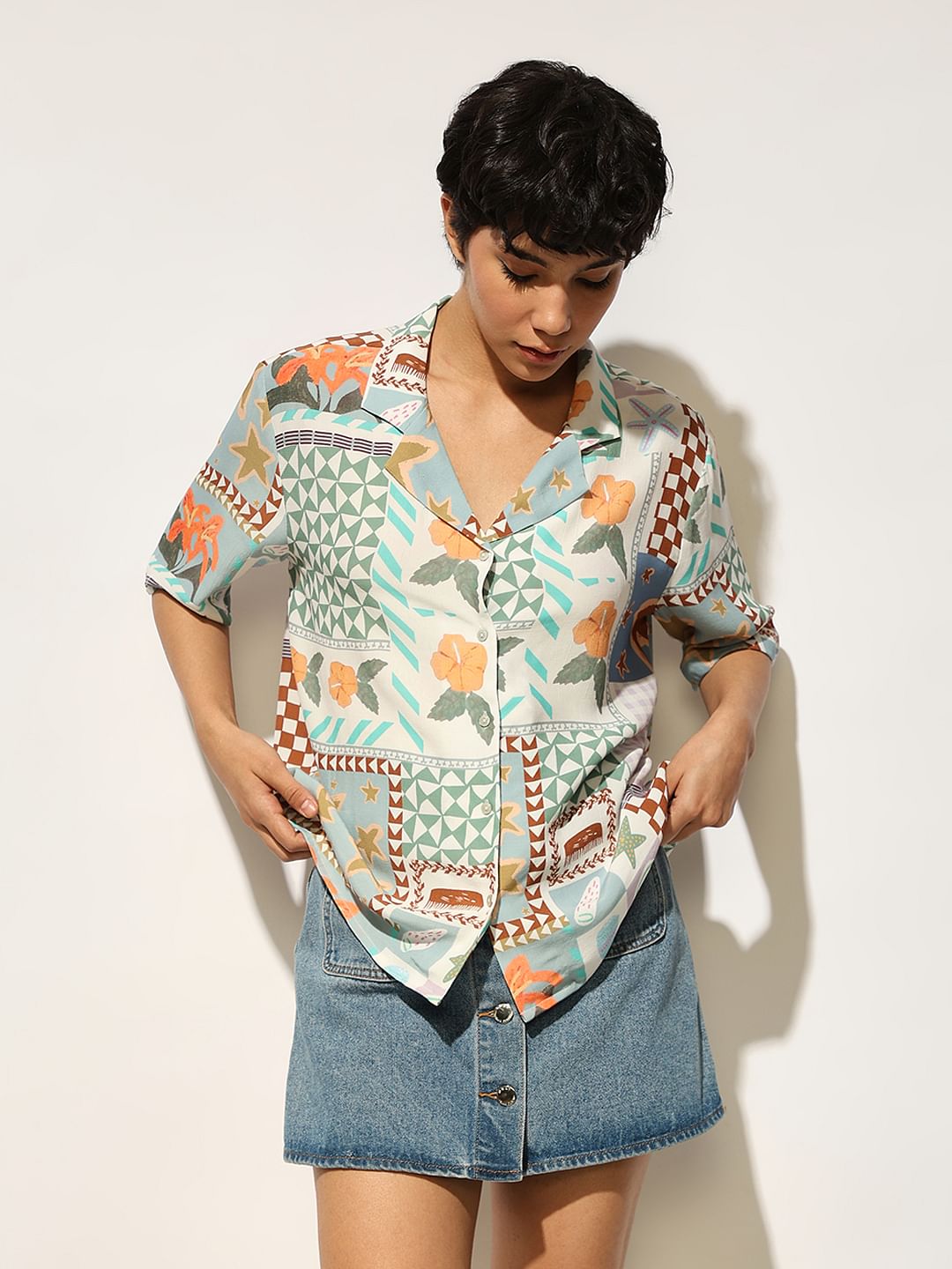 Multi-Colour Printed Viscose Shirt