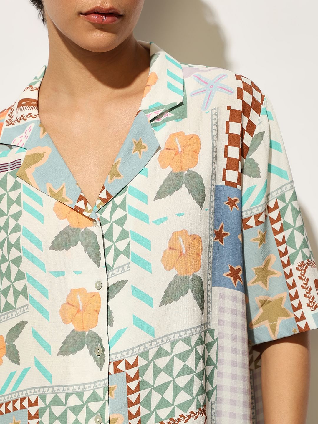 Multi-Colour Printed Viscose Shirt