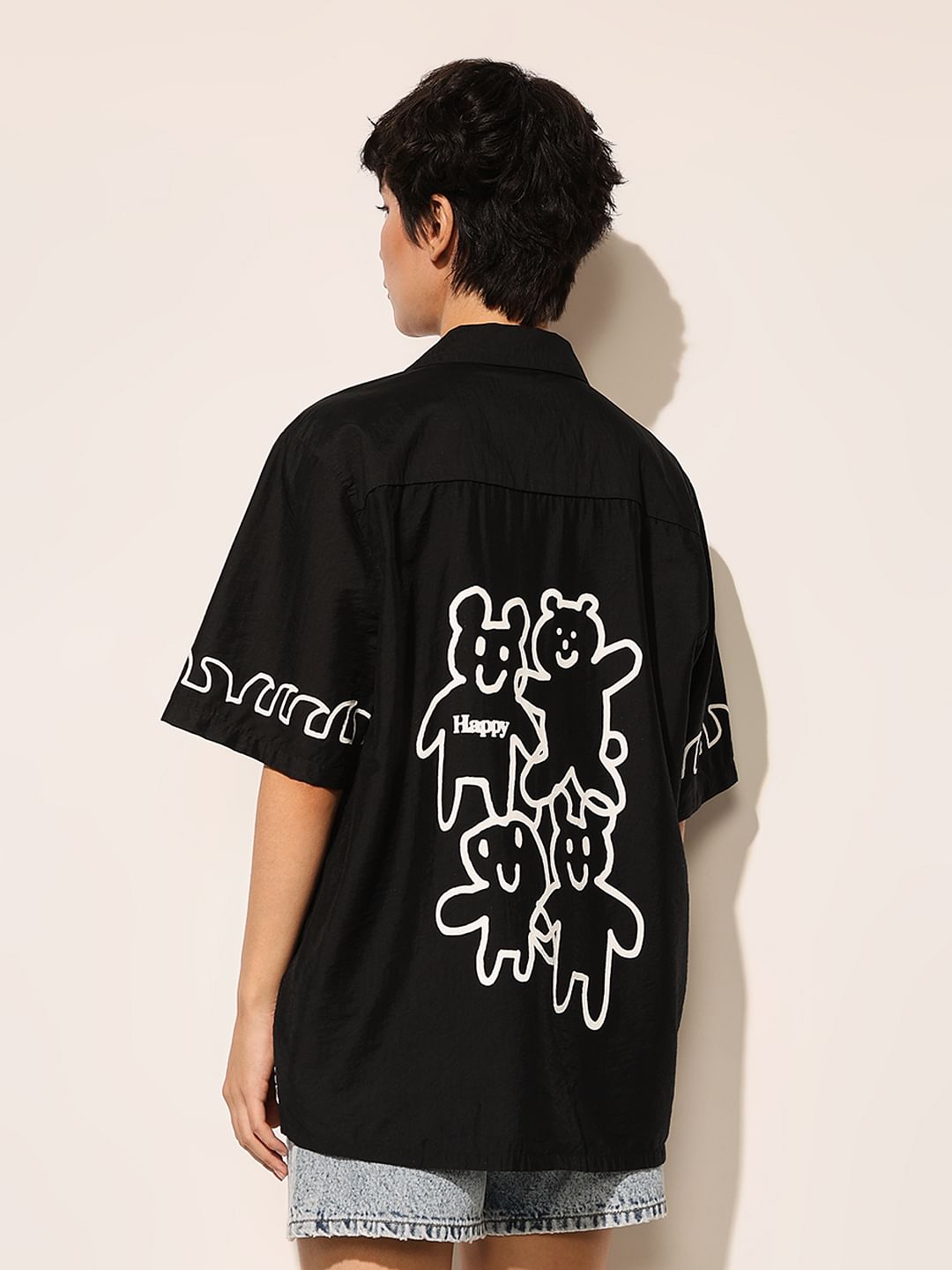 Black Printed Oversized Shirt