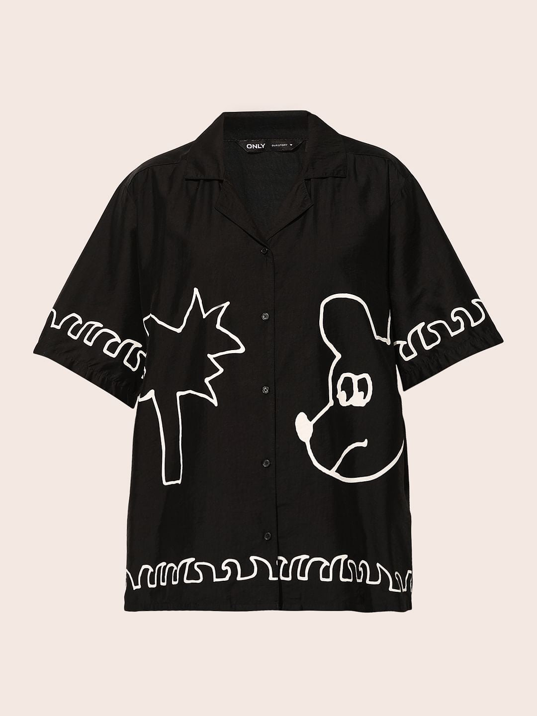 Black Printed Oversized Shirt