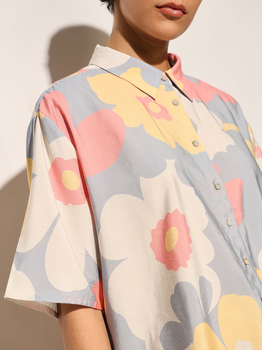 Blue Floral Loose Fit Shirt