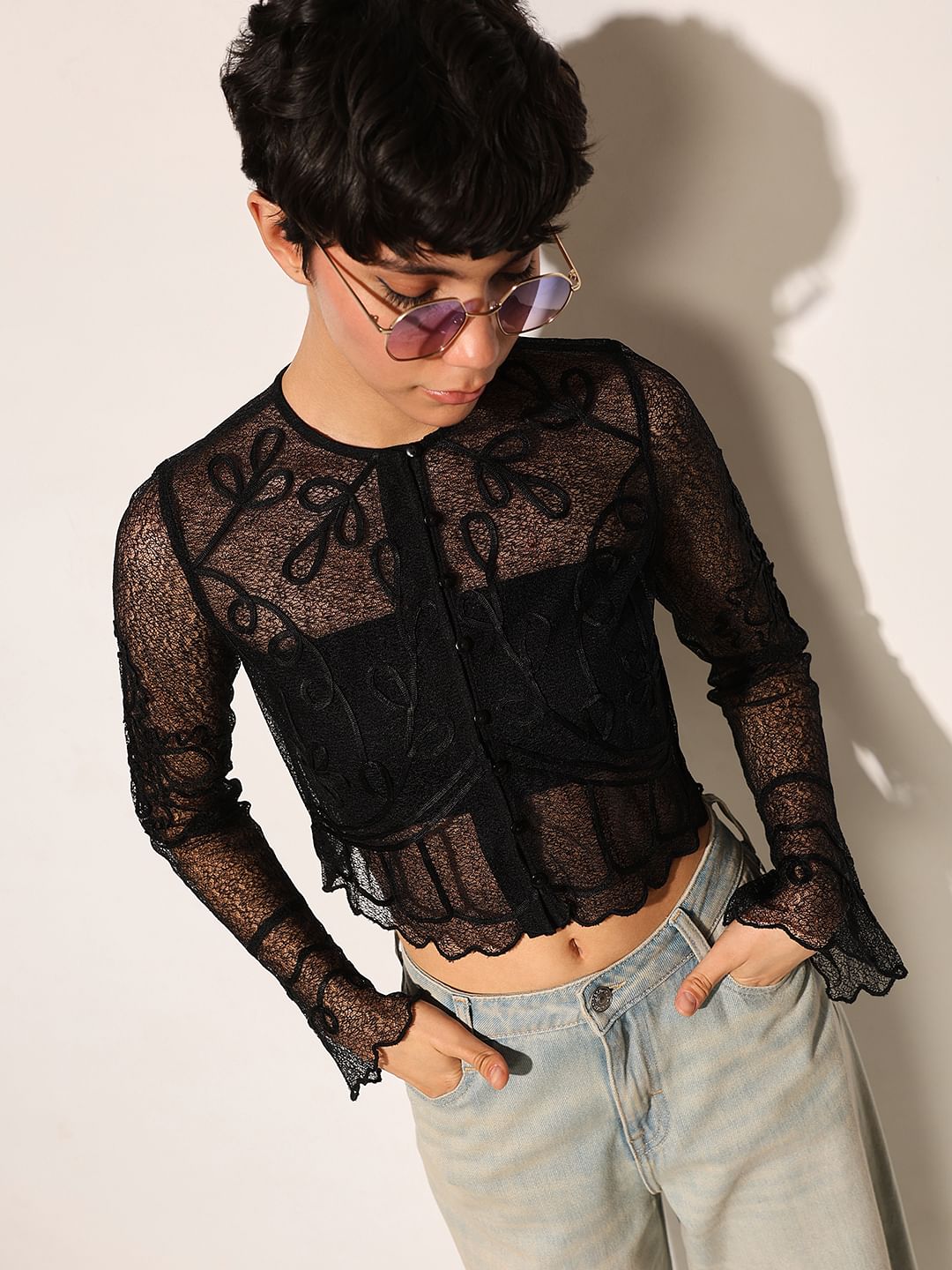 Black Sheer Lace Top