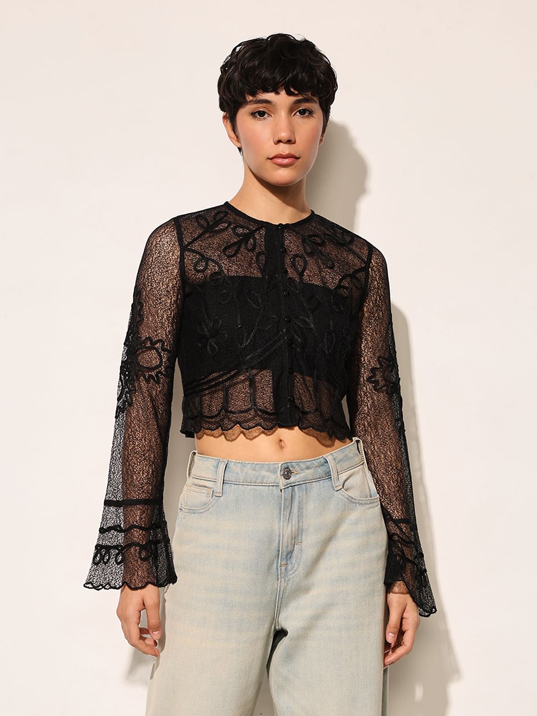 Black Sheer Lace Top