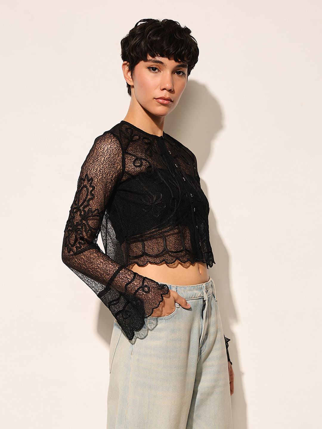 Black Sheer Lace Top