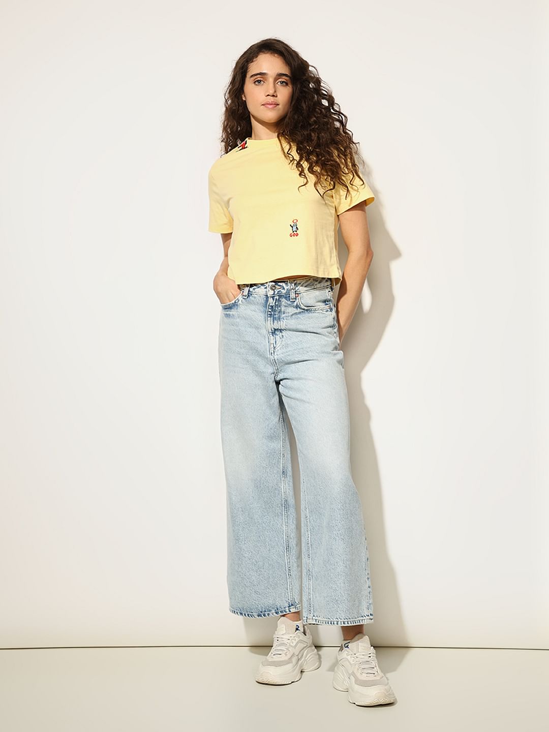 Yellow Round Neck Cotton T-Shirt