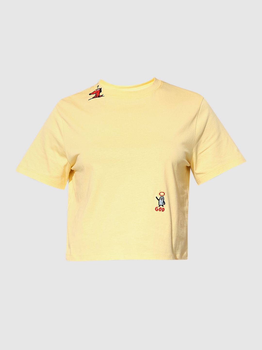 Yellow Round Neck Cotton T-Shirt
