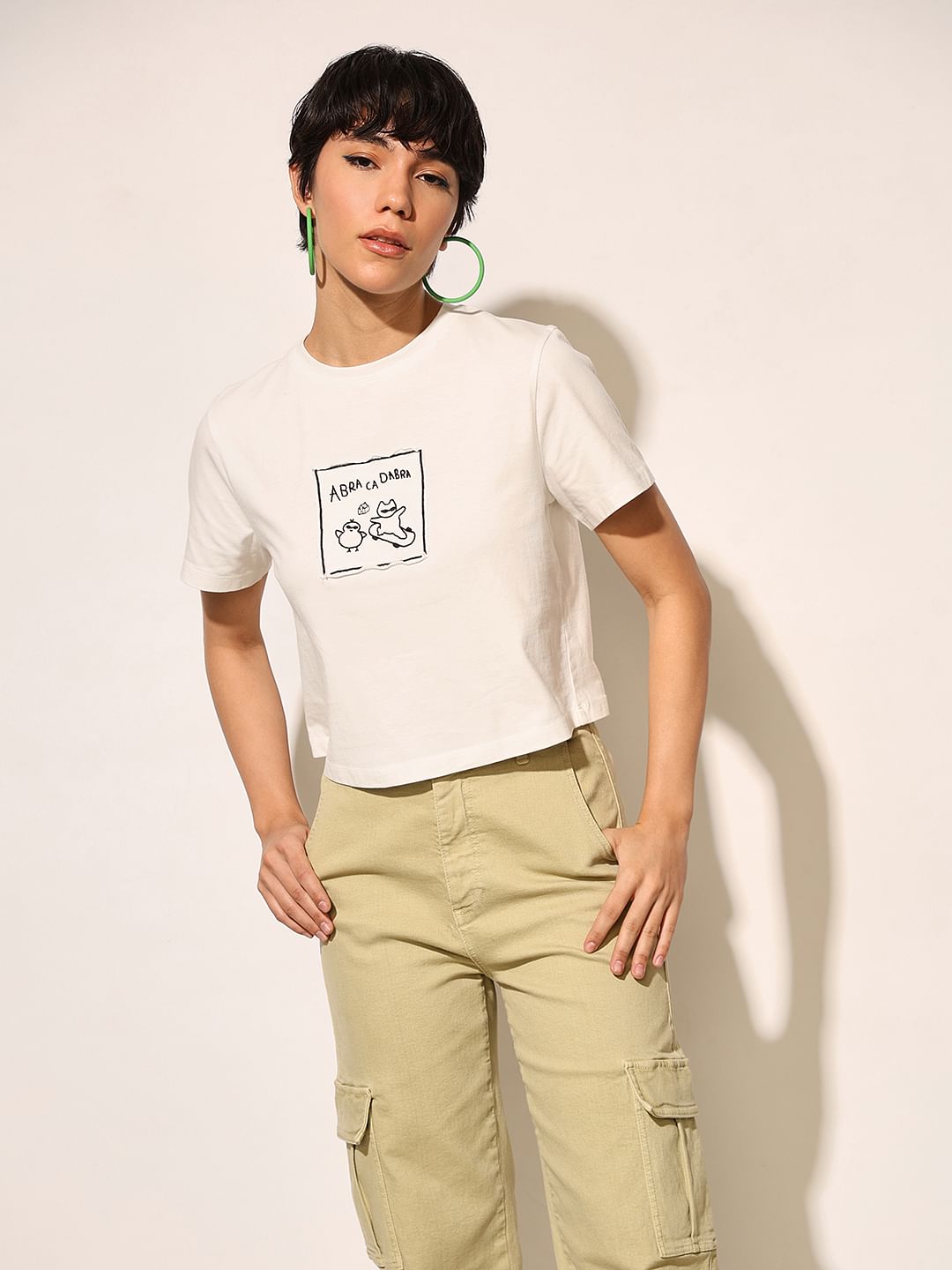 White Embroidered Print T-Shirt - XL
