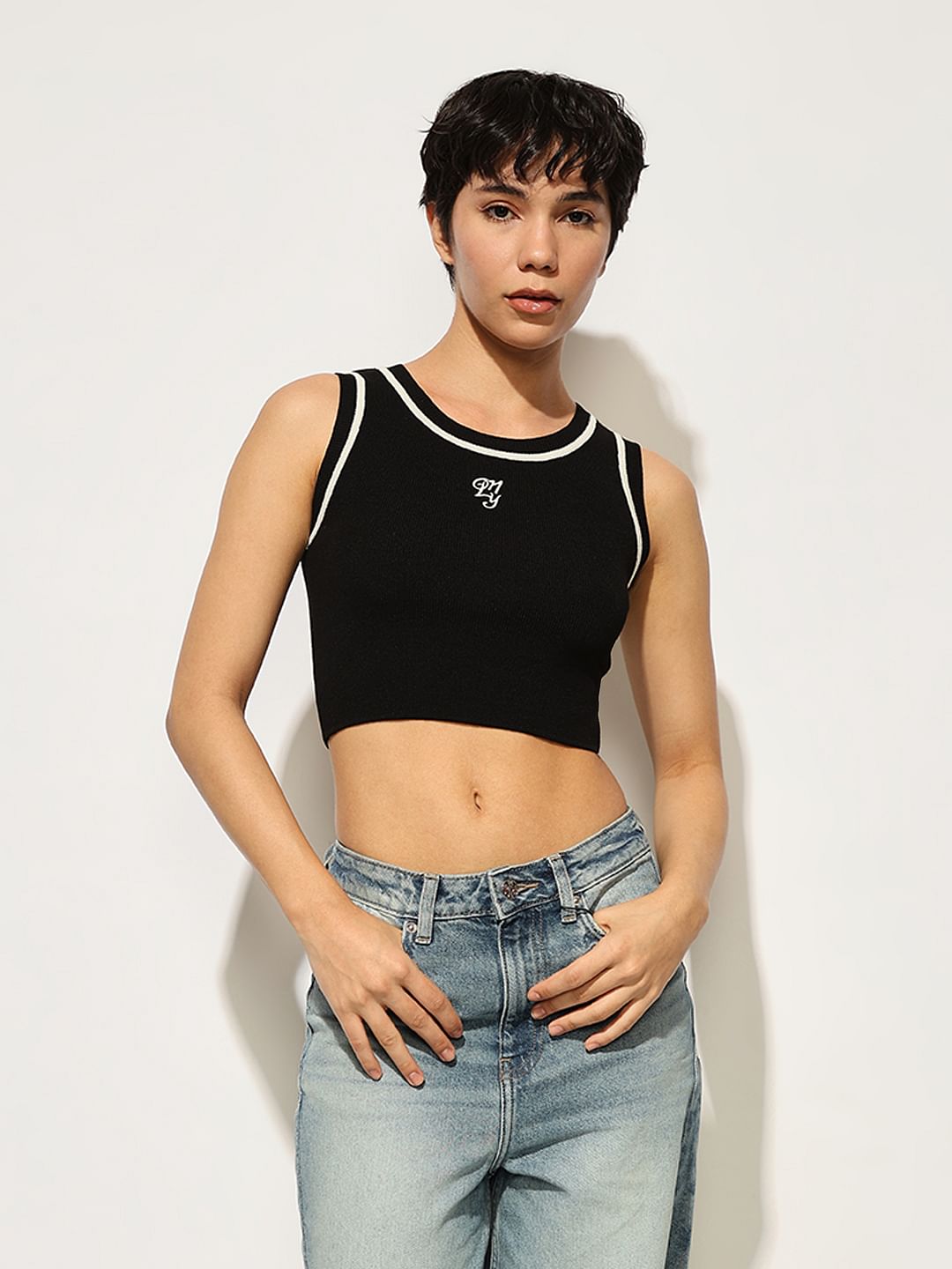 Black Knitted Crop Top