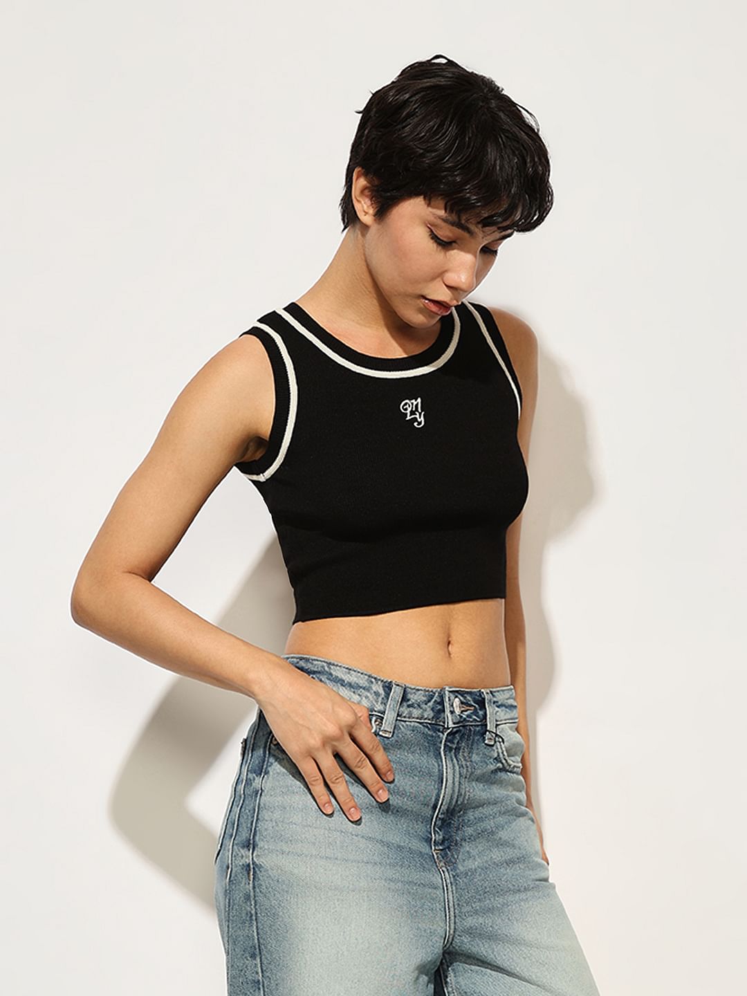Black Knitted Crop Top