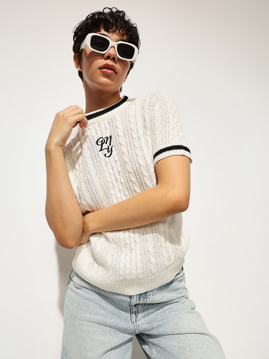 White Cable Knit Top