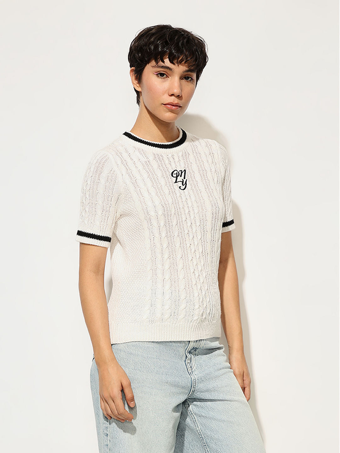 White Cable Knit Top