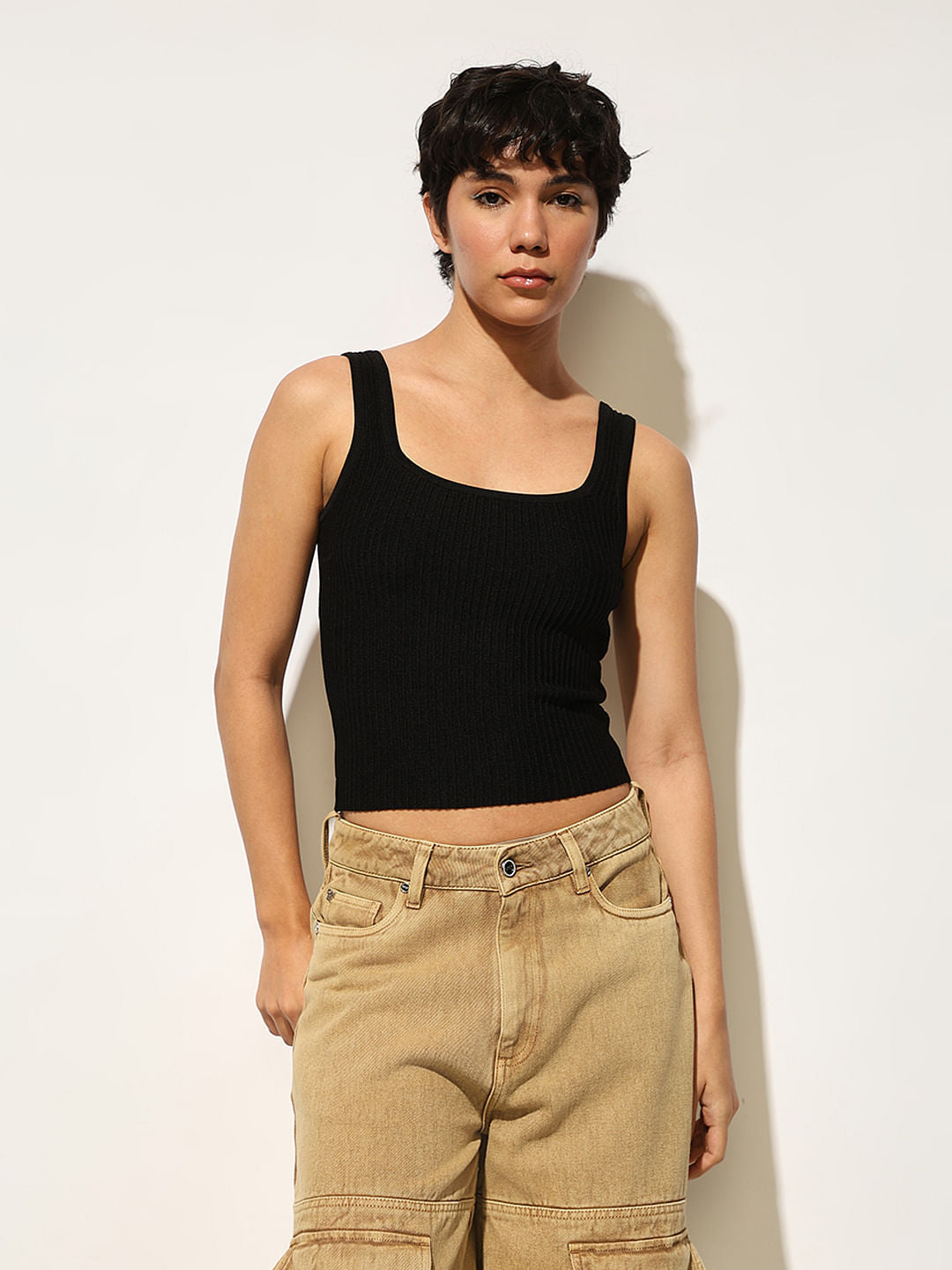 Black Fine Knit Tank Top