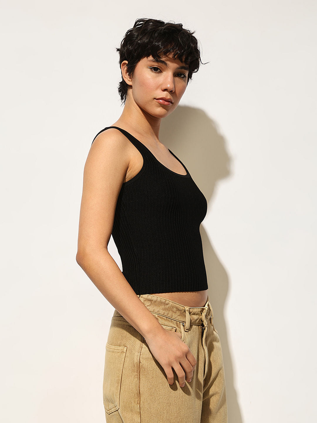 Black Fine Knit Tank Top