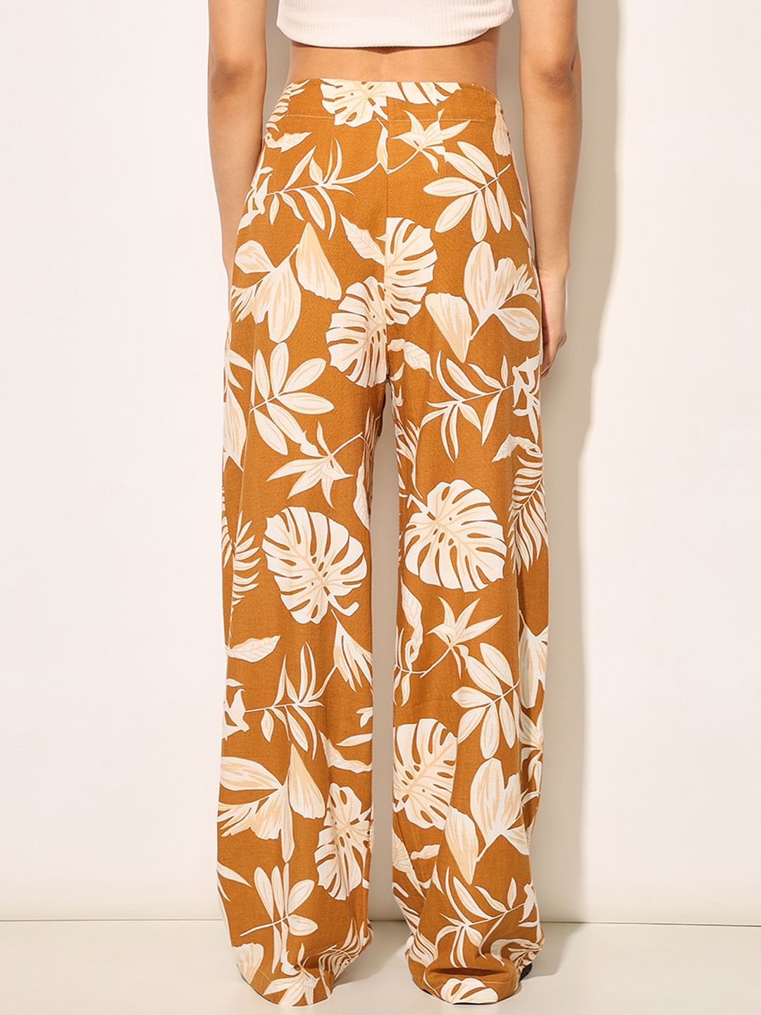 Brown Tropical Print Pants
