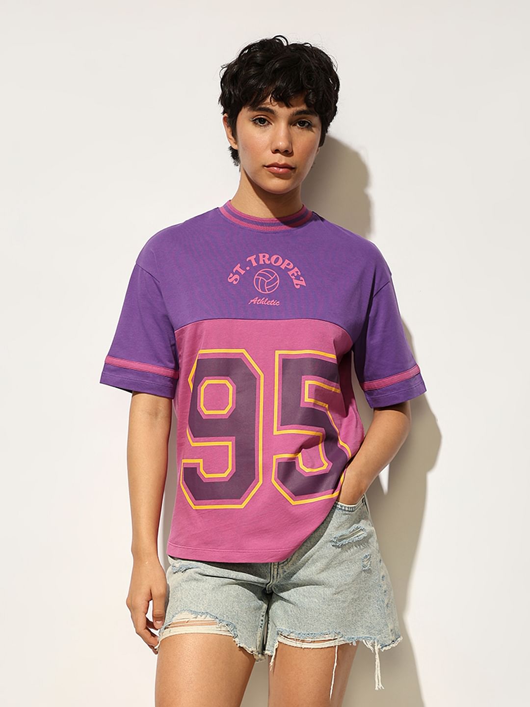 Purple Varsity Cotton T-Shirt