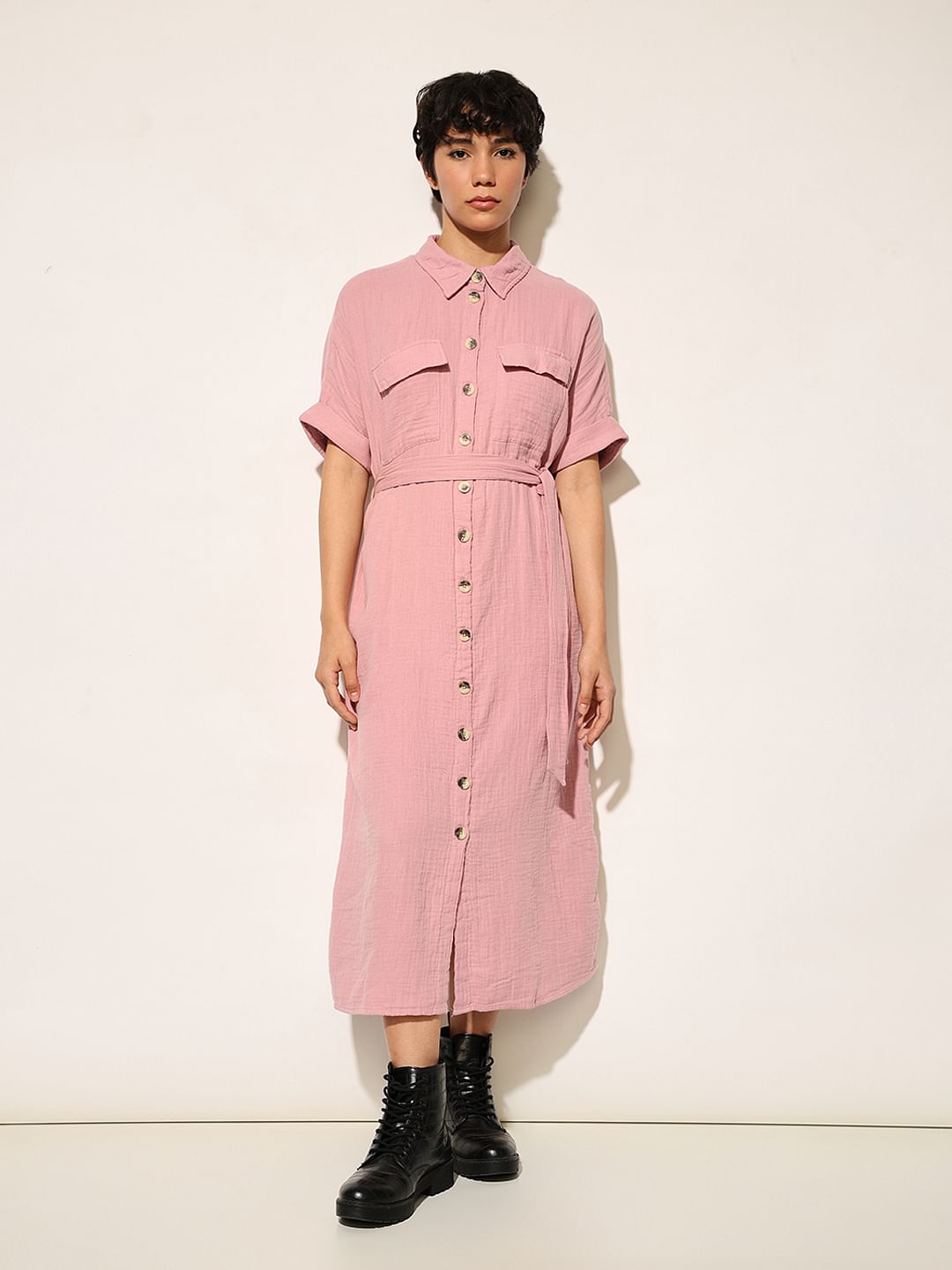 Pink Cotton Shirt Dress