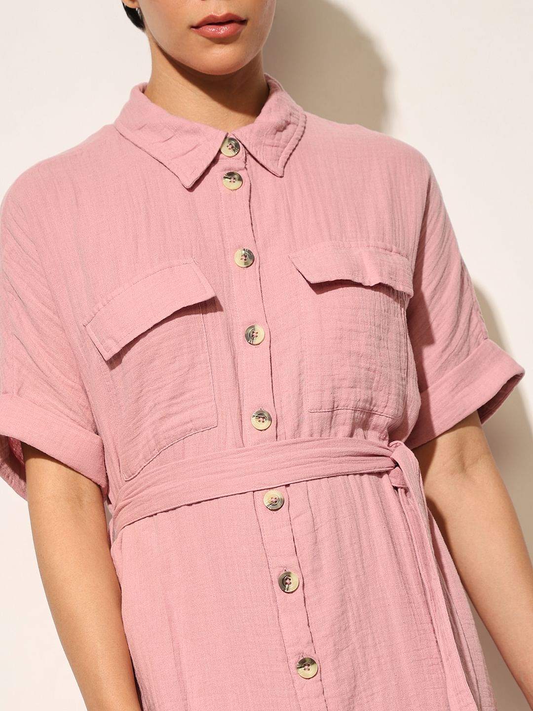 Pink Cotton Shirt Dress