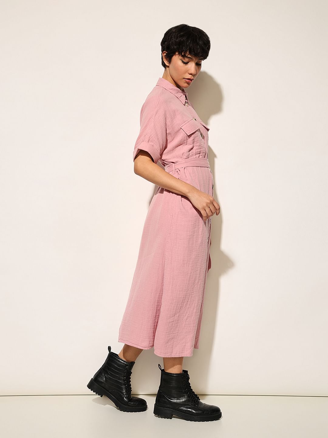 Pink Cotton Shirt Dress