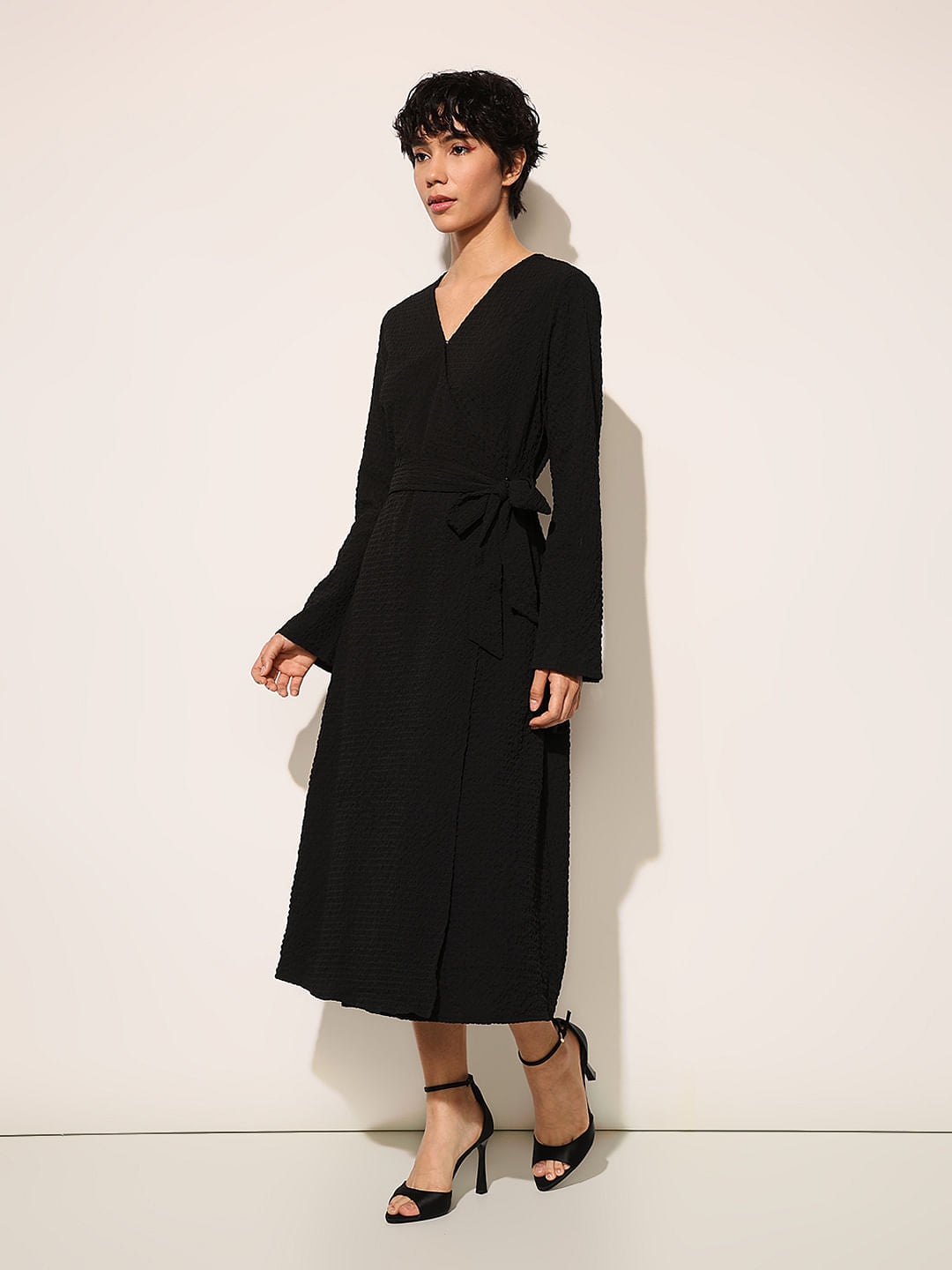 Black V-Neck Midi Dress