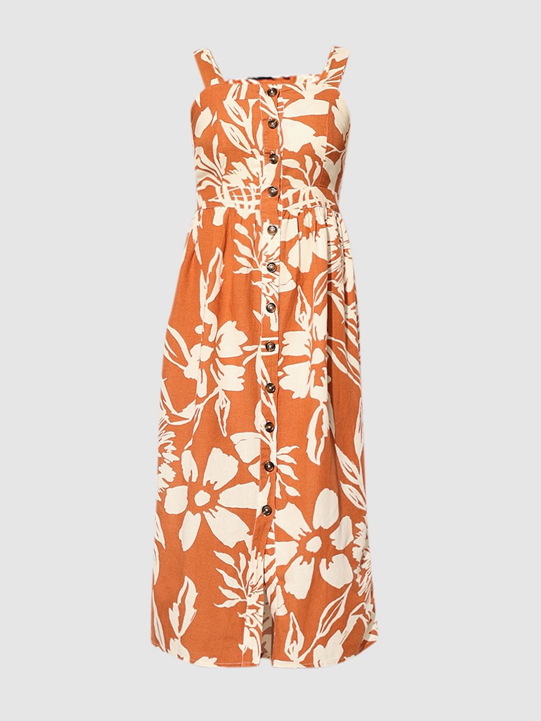 Orange Floral Midi Dress
