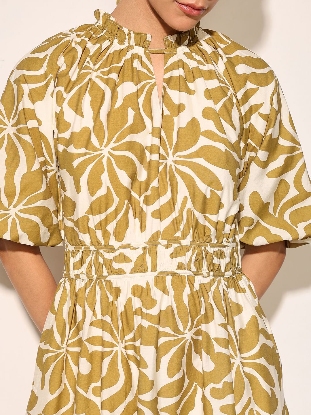 Dark Green Printed Midi Dress