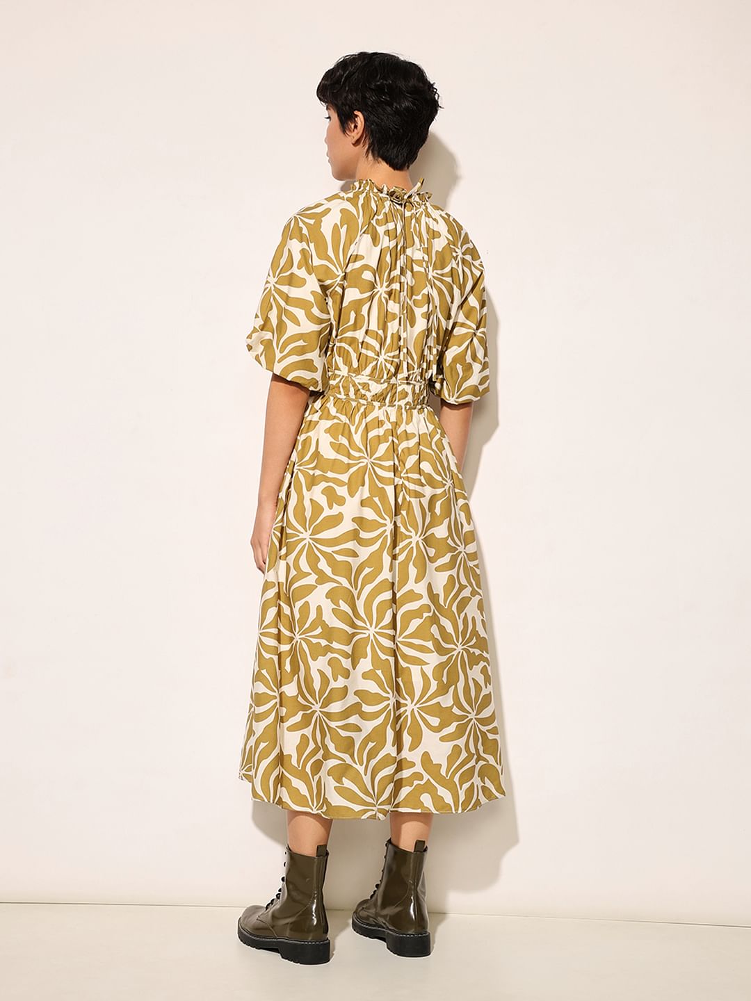 Dark Green Printed Midi Dress