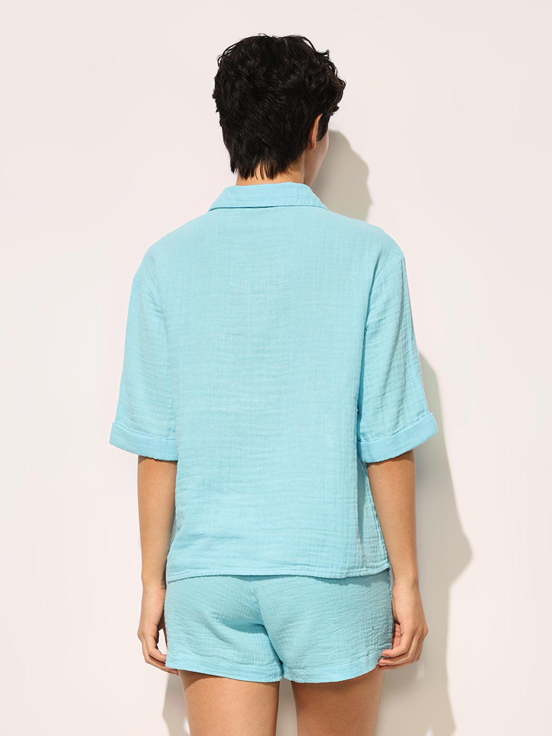 Blue Cotton Shirt & Shorts Set