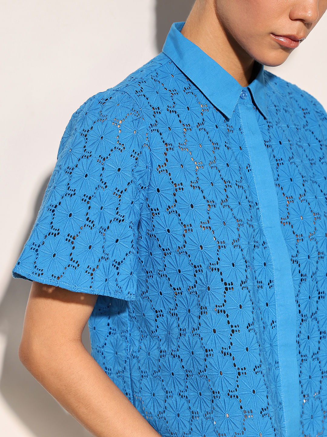 Blue Schiffli Cotton Shirt