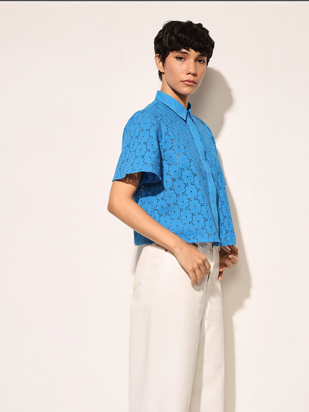 Blue Schiffli Cotton Shirt