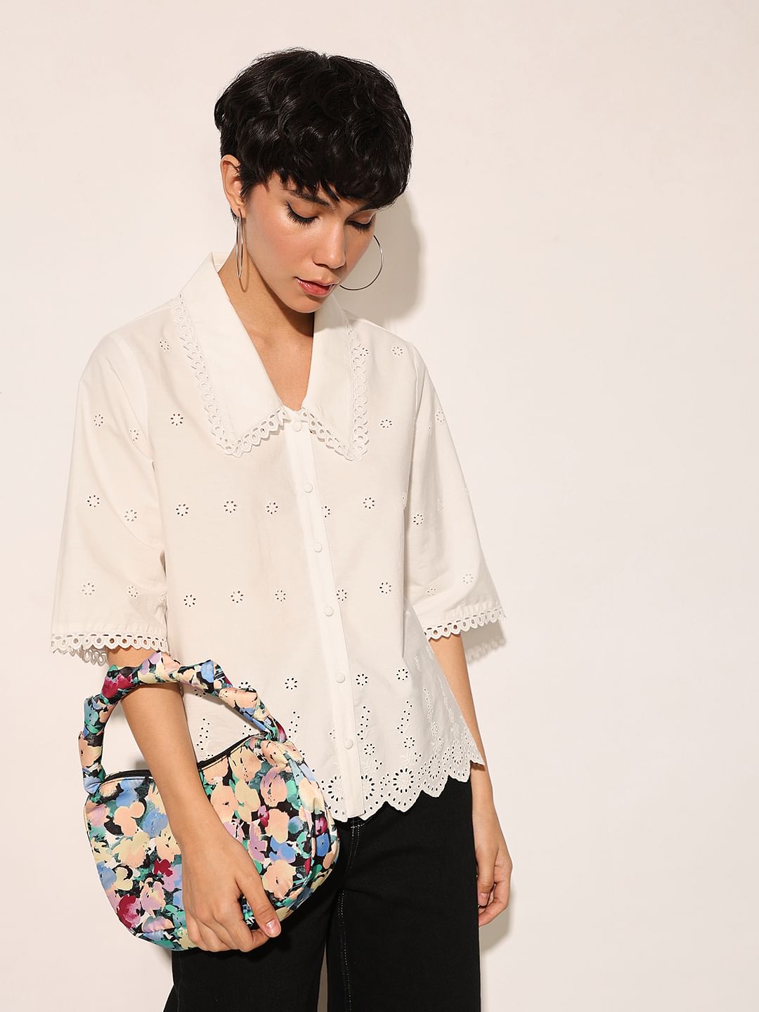 White Flared Sleeves Cotton Shirt