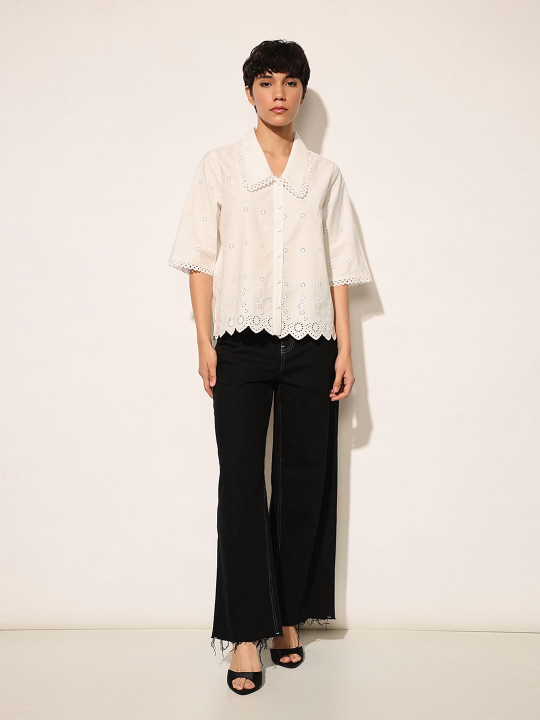 White Flared Sleeves Cotton Shirt