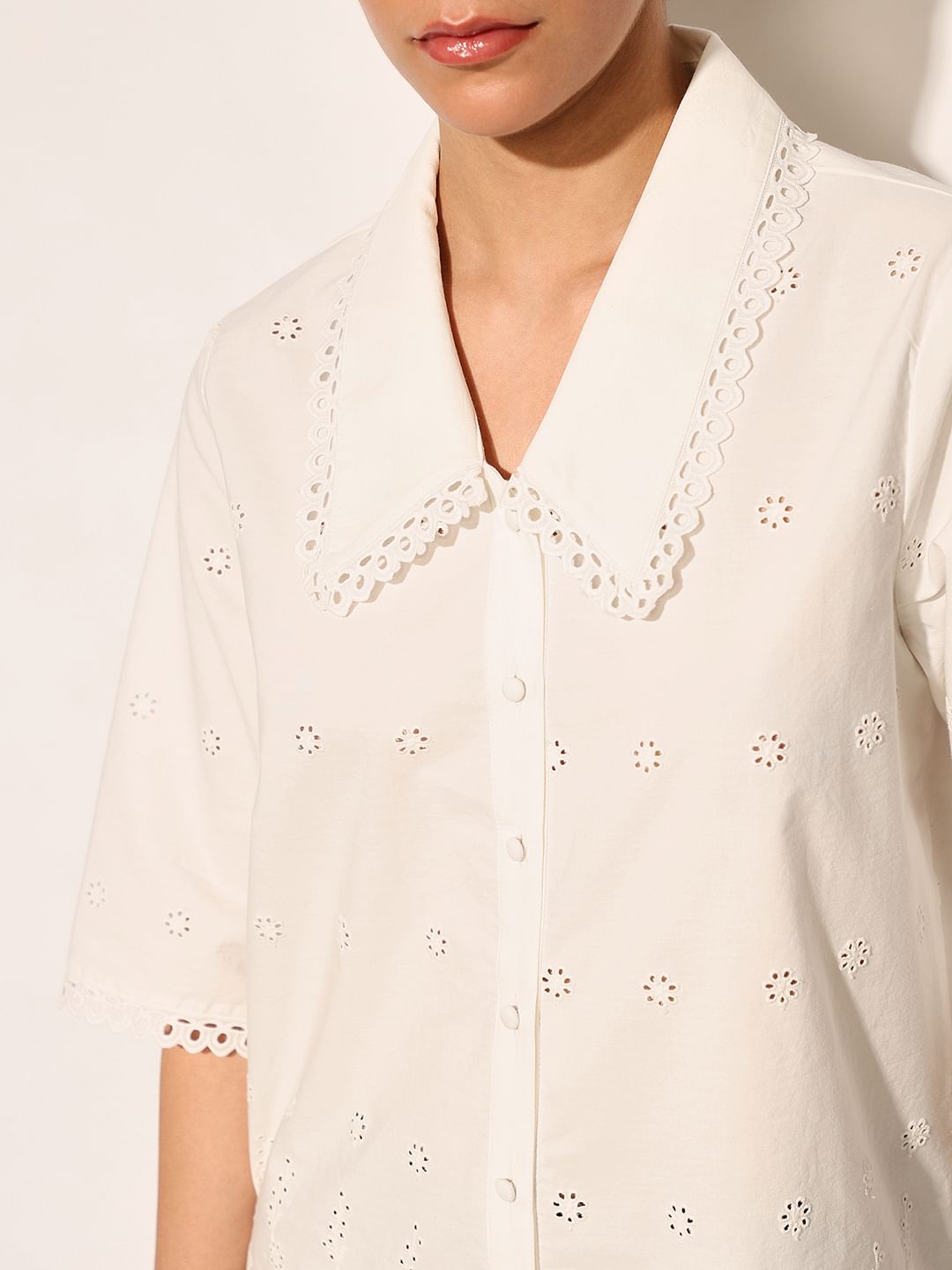 White Flared Sleeves Cotton Shirt