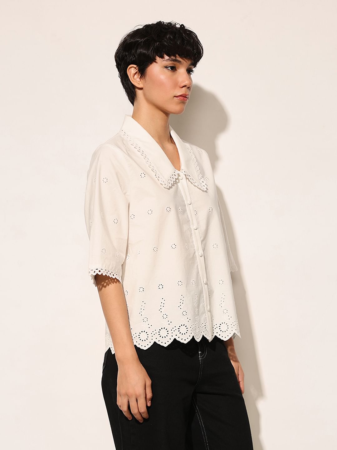 White Flared Sleeves Cotton Shirt