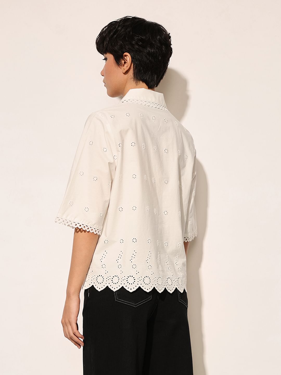 White Flared Sleeves Cotton Shirt