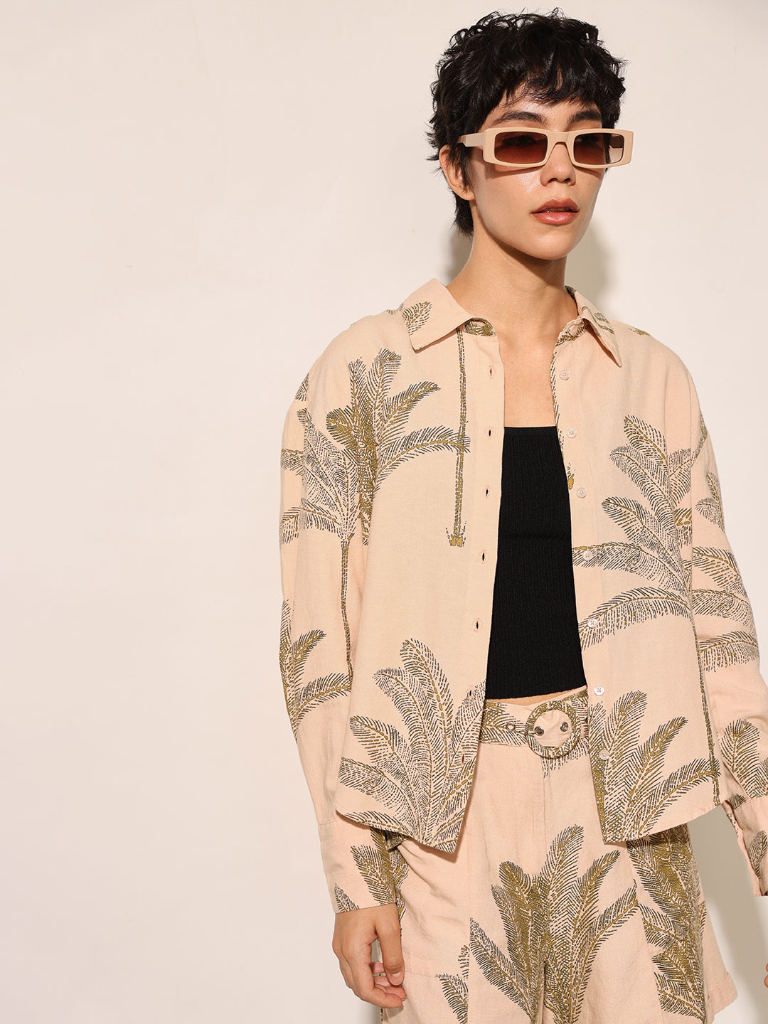 Peach Printed Co-ord Set Shirt - XS