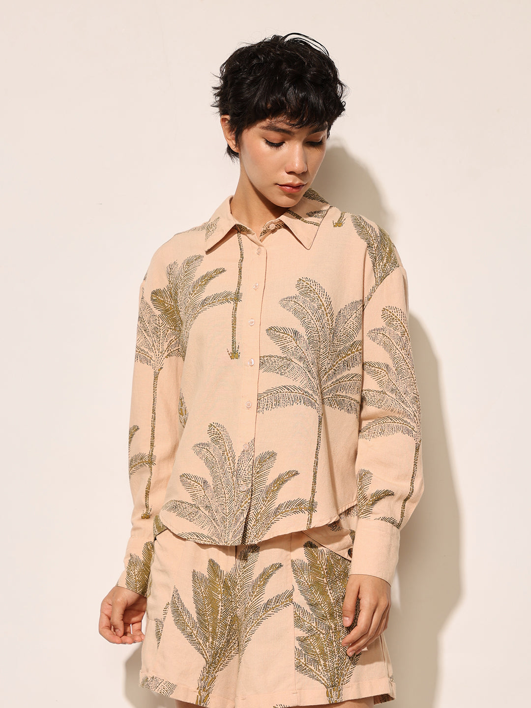 Peach Printed Co-ord Set Shirt