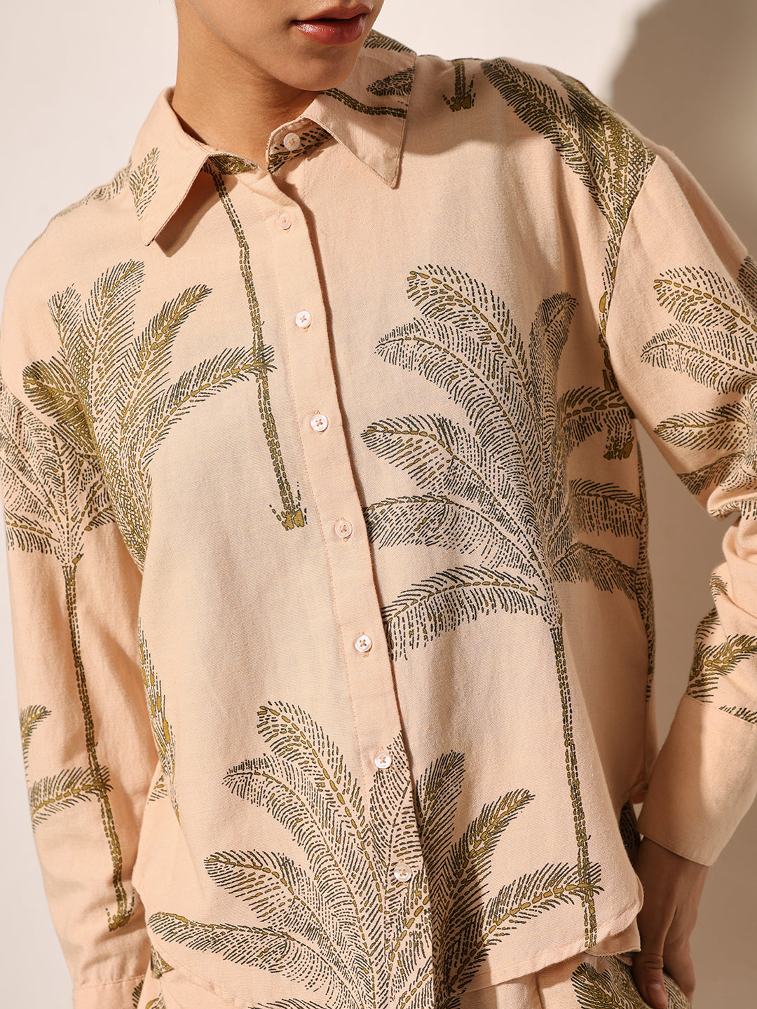 Peach Printed Co-ord Set Shirt